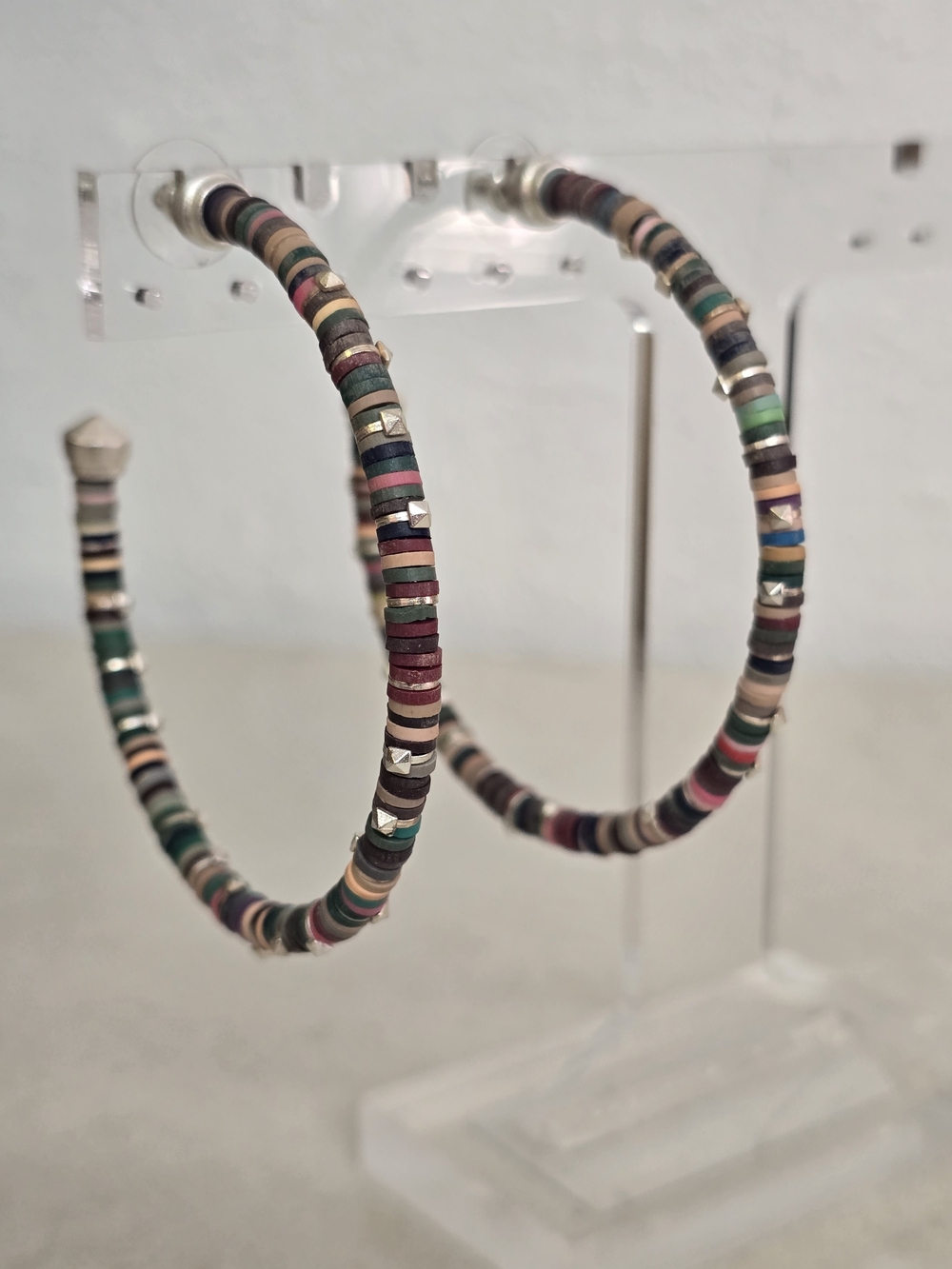 Kendra Scott Reece Large Hoop Earrings Multicolor Heishi Beaded Silver